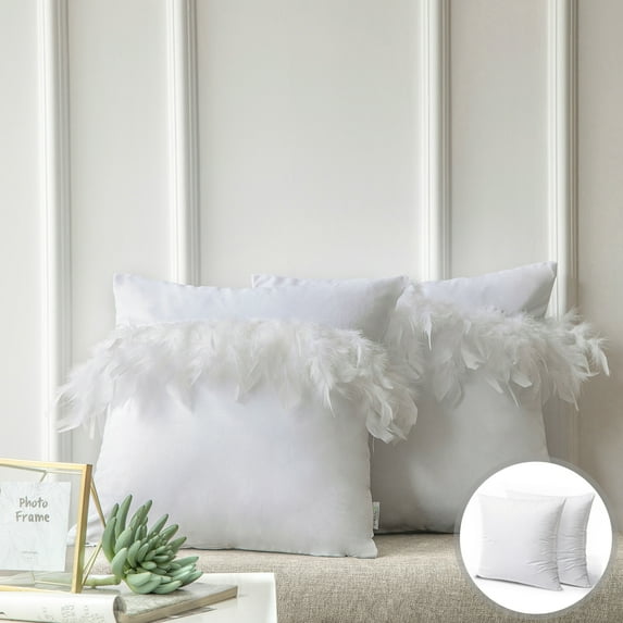 Soft Feather Velvet Modern Cushion, Decorative Couch Pillow, 18" x 18", True White, 2 Pack