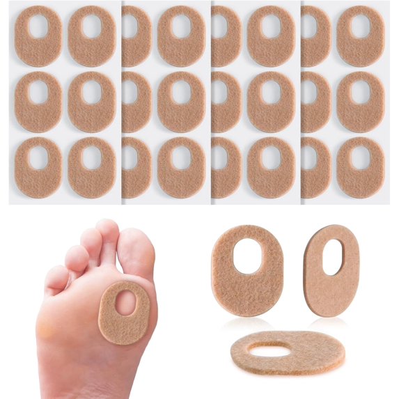 Soft Felt Callus Pads Oval Shape Cushion Pads for Toes and Feet Reduce Pain Pressure and Friction from Shoes, 24 Pcs