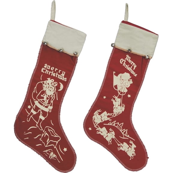 Soft Felt Vintage Christmas Stocking Set of 2 with Jingle Bells !