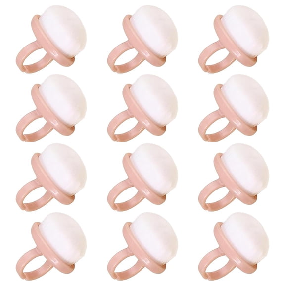 Soft Finger Nail Dust Brush, 12 Pack Small Nail Scrubber Ring for Manicure Pedicure, Dual Use as Blush Powder Brush for Makeup(Pink)