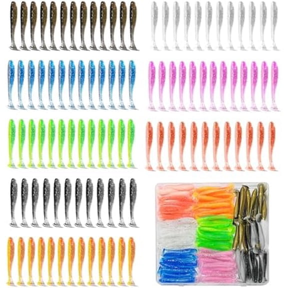 Soft Fishing Lures(96 Pcs), 3" Paddle Tail Swimbaits Soft Plastic Lures, Unique Vibrating Swim Action for Trout Crappie Walleye Sea Bass(96 Pcs, 8 Colors)