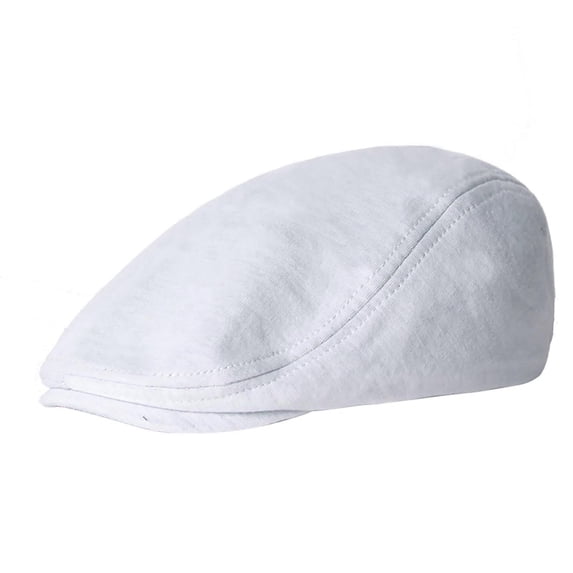 Soft Fitted Woolen Newsboy Cap for Men with Cotton Flat Design, Winter Gatsby Vintage Driving Cabbie Hat for Cold Weather, Breathable Irish Ivy Hunting Hat with Visor Style,White