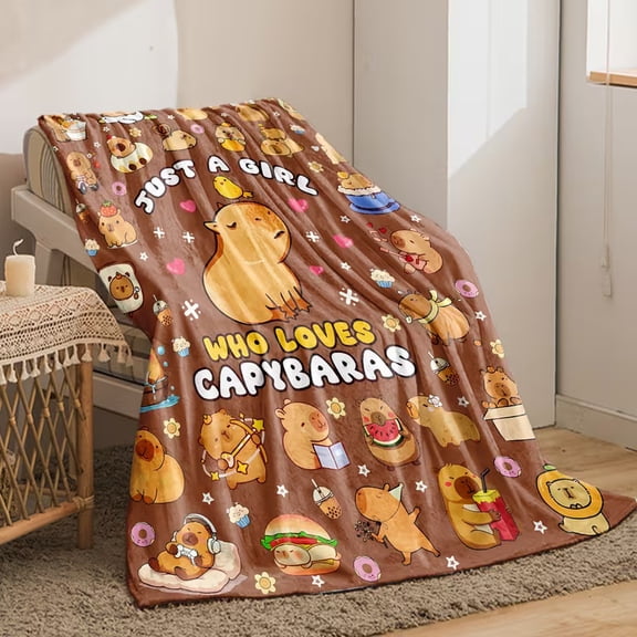 Soft Flannel Bedspread with Capybara Capybara Lover Design