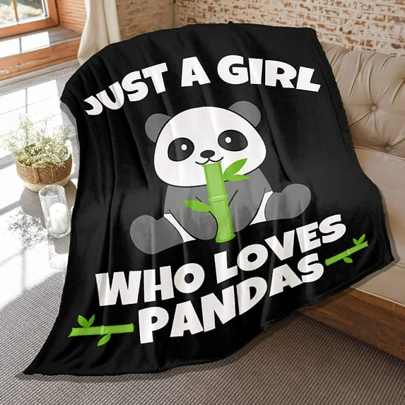 Soft Flannel Blanket Just Girl Loves Pandas Lightweight Plush Throw Air Conditioner Quilt for Women Men Couch Bed Sofa Decorative Blankets 30"x40"