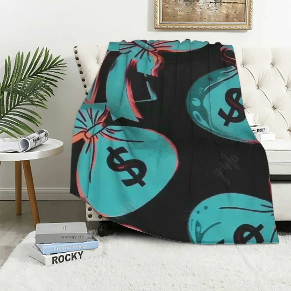 Soft Flannel Blanket Pattern of Bags with Money Coins for Men Women