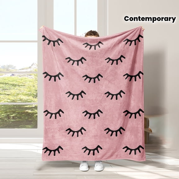 Soft Flannel Blanket Soft Cozy Flannel Blanket Contemporary Geometric Eyelash Pattern Pink & Black All Season Multi Use for Camping Beach Sofa Office Pets Machine Washable Gift for Him Her
