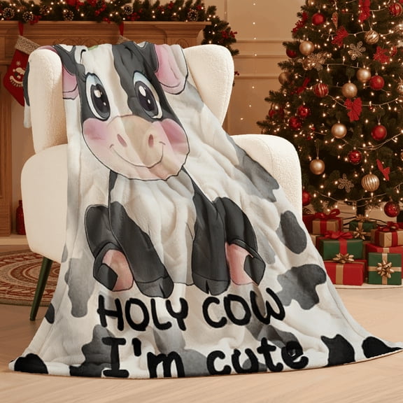 [Soft Flannel Blanket] Soft and Warm One Comfortable Cartoon Highland Cow Themed Pattern Flannel Blanket | Fashionable, Cute, All-Season Multifunctional Gift Throw Perfect for Sofa, Bed, Office, and