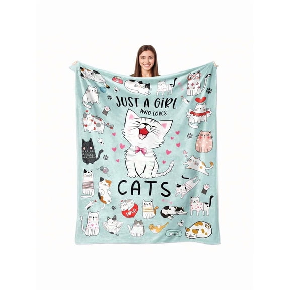 Soft Flannel Cats Throw Blanket 50"x40", Nordic Acrylic Knitted Blanket for Sofa and Bed, Office Air Conditioning Shawl, Skin-Friendly Home Decor Gift for Valentine's Day Birthday and Halloween