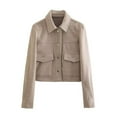 thumbnail image 1 of Soft Flannel Cropped Jackets for Women Fashion Fall Casual Short Cardigan with Pockets Long Sleeve Coat Outerwear (Large, Beige), 1 of 5