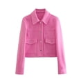 thumbnail image 1 of Soft Flannel Cropped Jackets for Women Fashion Fall Casual Short Cardigan with Pockets Long Sleeve Coat Outerwear (Large, Pink), 1 of 5