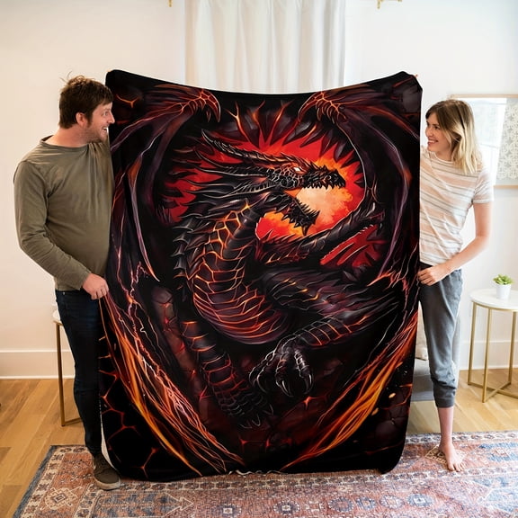 Soft Flannel Dragon Print Throw Blanket – Vibrant Mythical Creature Design, Cozy & Light Beige-Friendly Multi-Purpose Blanket for Sofa, Bed, or Naptime, All-Season Comfort, Machine Washable