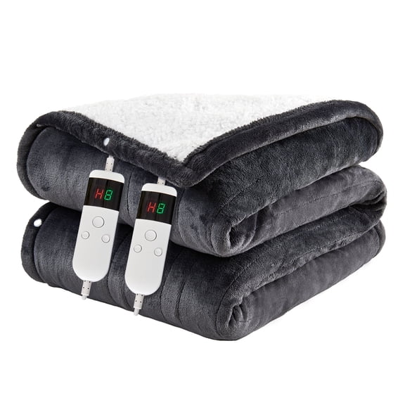 Soft Flannel Electric Heated Blanket, Control Heating Blanket with 10 Heat Settings, 8-Hour Auto-Off, Fast Heating, Overheat Protection, Dark Gray, 50''x60''