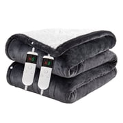 Soft Flannel Electric Heated Blanket, Control Heating Blanket with 10 Heat Settings, 8-Hour Auto-Off, Fast Heating, Overheat Protection, Dark Gray, 50x60