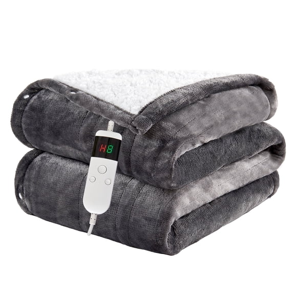 Soft Flannel Electric Heated Blanket, Control Heating Blanket with 10 Heat Settings, 8-Hour Auto-Off, Fast Heating, Overheat Protection, Light Gray, 72''x84''