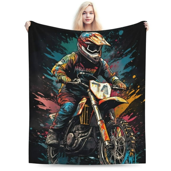 Soft Flannel Fleece Blanket Dirt Bike Motorcycle Race Comfort Plush Throw Home Decor for Bed Sofa 80"x60"