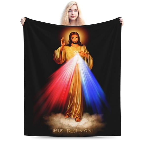 Soft Flannel Fleece Blanket Sacred Heart Jesus Christ Comfort Plush Throw Home Decor for Bed Sofa 50"x40"