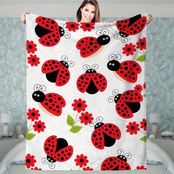 Soft Flannel Fleece Blanket Ultra Soft Flannel Fleece Blanket Ladybug Design Lightweight Comfortable Throw for Bed and Chair Gift for Insect Lovers Birthday Present Multicolor Cozy Bed Throw