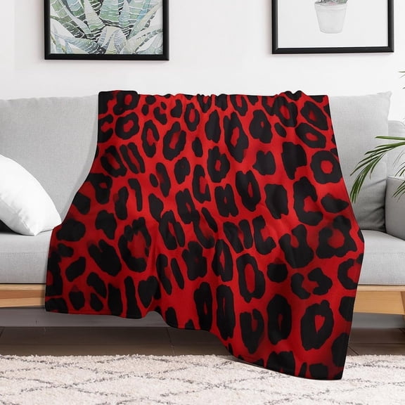 Soft Flannel Fleece Throw Blanket 40x50, Red Leopard Pattern, Anti-Pilling Cozy Fuzzy Plush for Sofa Bed Travel Camping, Lightweight Wrap for All Ages