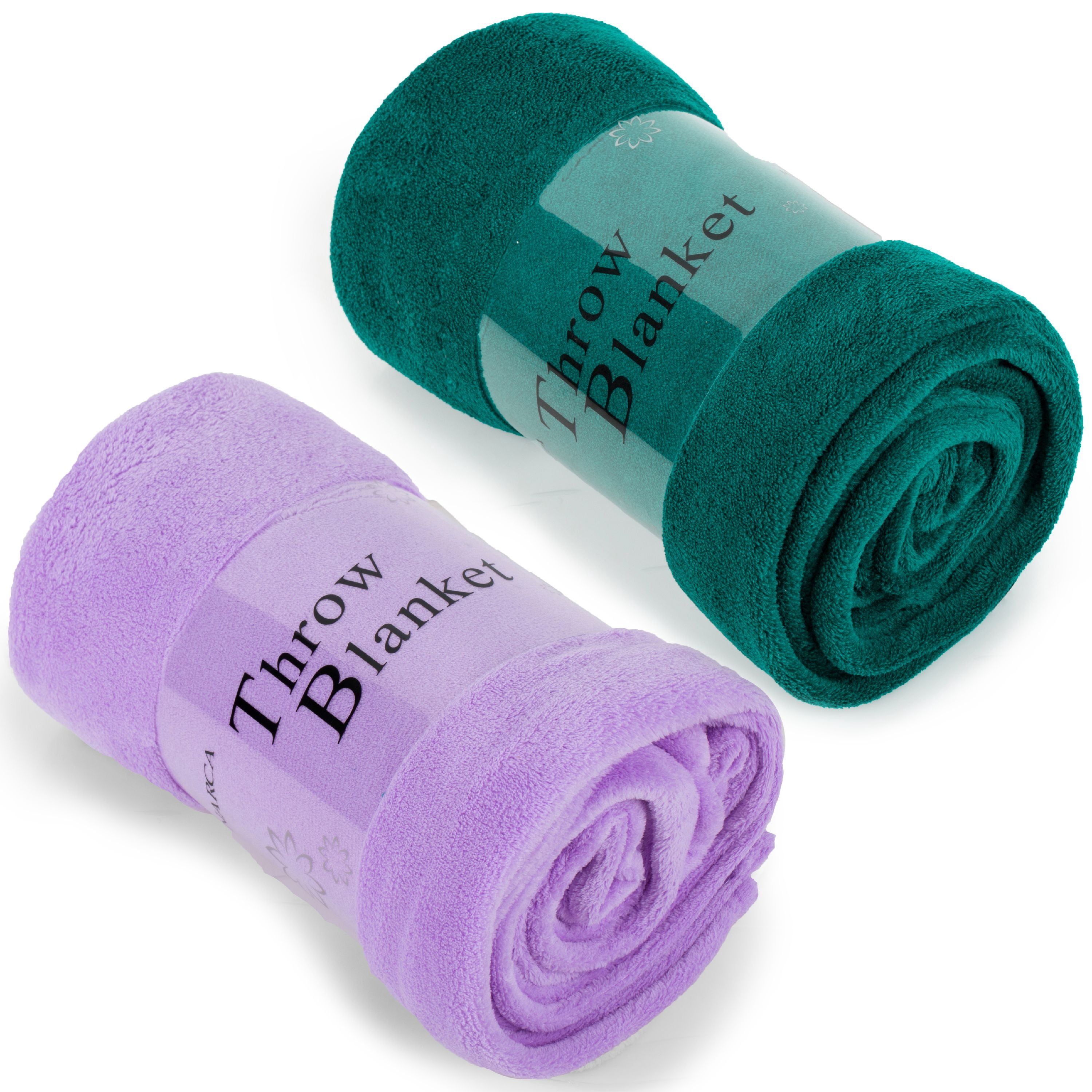 Soft Flannel Fleece Throw Blanket, 50" x 60", Lavender and Green, 2 Pieces