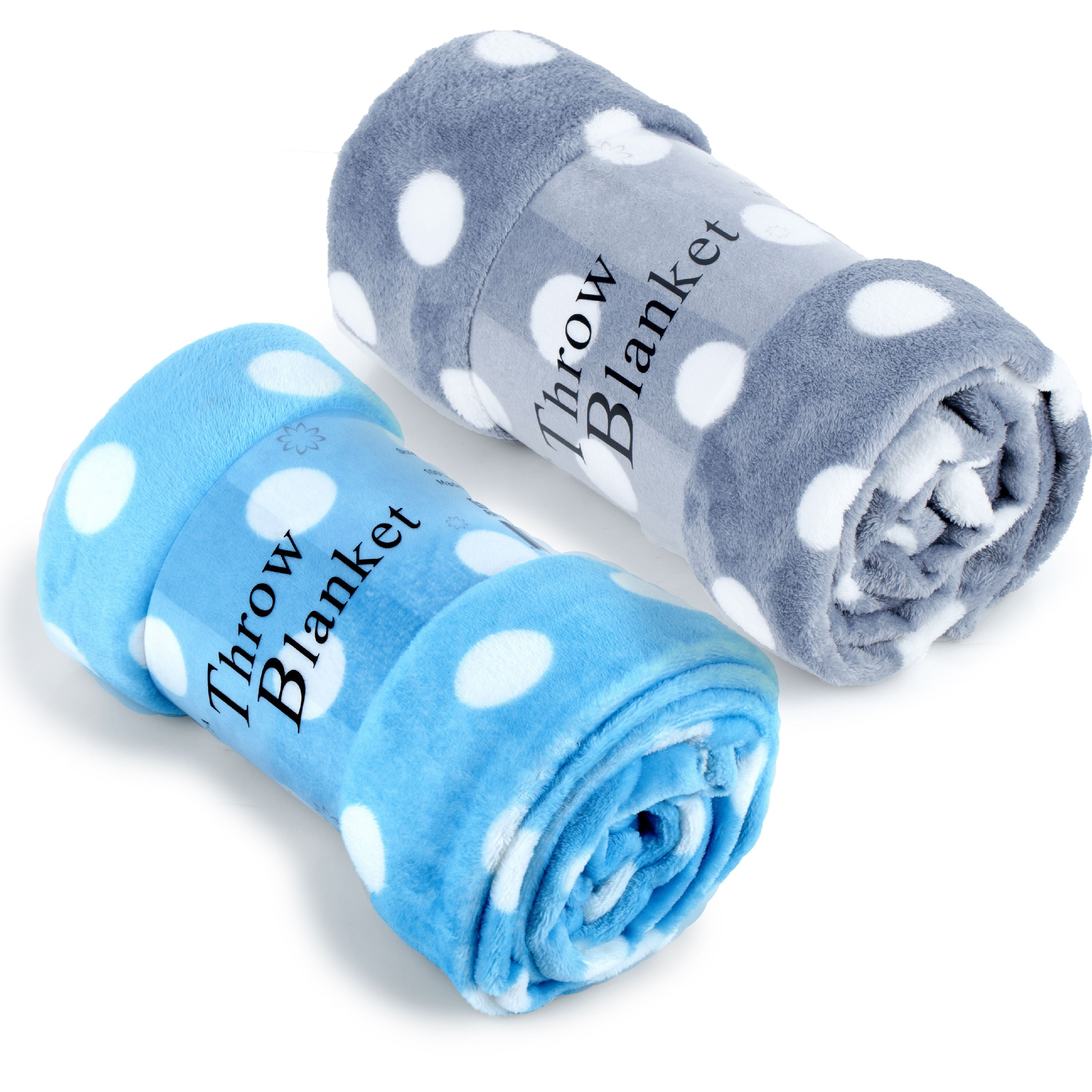 Soft Flannel Fleece Throw Blanket, 50" x 60", Light Blue and Gray, 2 Pieces