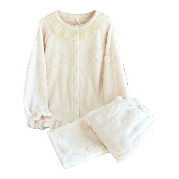 Soft Flannel Pajama Winter Thermal Sleepwear Long Sleeve Loungewear Cozy Two Piece Outfit With Elegant Jacquard Pattern For Cold Weather Comfort Christmas pajamas for women set