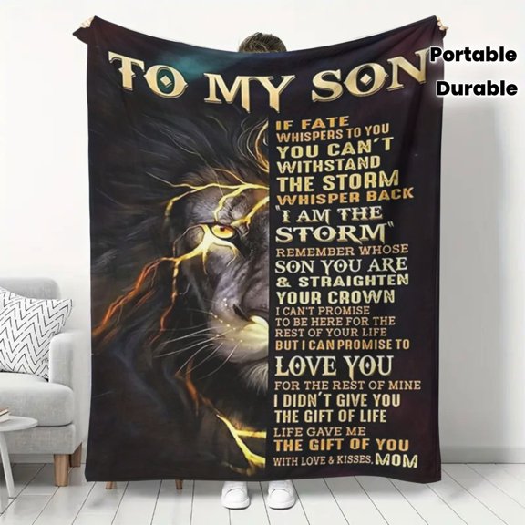 Soft Flannel All Season Blanket with Inspirational Message from Mom to Son Durable Comfortable Camping Gear Naptime Throw Gift for Son Digital Print for Holidays Home Use Camping Decor