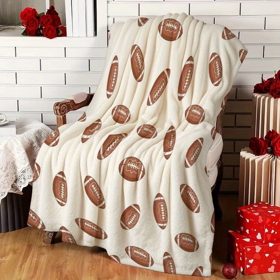 Soft Flannel Sofa Blanket Football Pattern White All Season Machine Washable Throw for Outdoor Beach Car Picnics Sports Home Decor Ideal Gift Wearable Blanket Contemporary Design