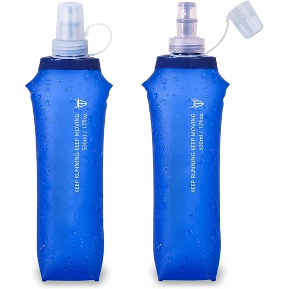 Soft Flask, 2 Soft Flask Running Bottles 500ml,TPU Foldable Running Flask, Portable Collapsible Flask Handheld for Travel Traveling Hiking Cycling City Walk