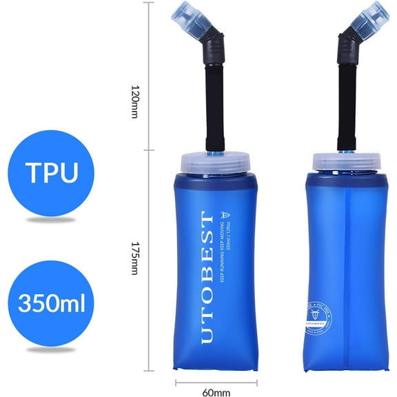 Soft Flask Collapsible Running Water Bottle, Flexible TPU Folding Hydration Pack for Hiking Cycling