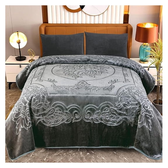Soft Fleece Bed Blanket King Size, 9 Lbs 800GSM Warm Thick Heavy Plush Blanket, 1 PLY Embossed Microfiber Mink Blanket for Winter, 85" x 95", Grey