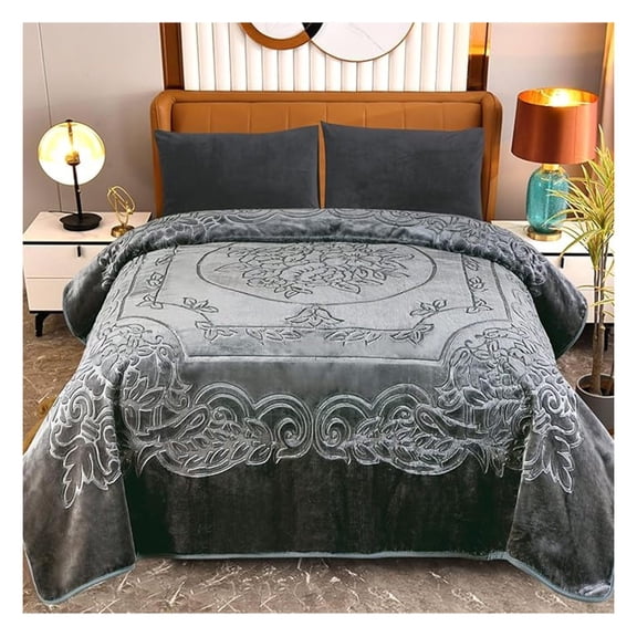 Soft Fleece Bed Blanket King Size, 9 Lbs 800GSM Warm Thick Heavy Plush Blanket, 1 PLY Embossed Microfiber Mink Blanket for Winter, 85" x 95", Grey