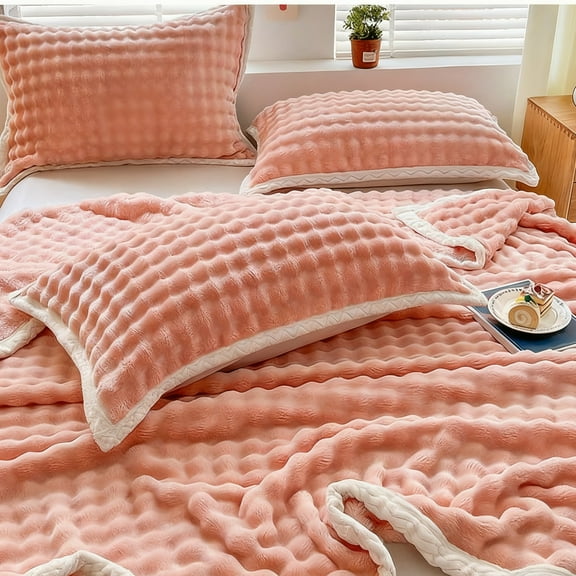 Soft Fleece Blanket Warm and Soft Layer Double-sided All-season Solid Color Blanket New Holiday Gifts Style-H238, Pinks, One Size