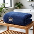 thumbnail image 1 of Soft Fleece Embroidered Bath Towel, Quick Dry Water Absorbent Lint-Free Towel for Home Gym Beach Use,Dark Blue, 1 of 5