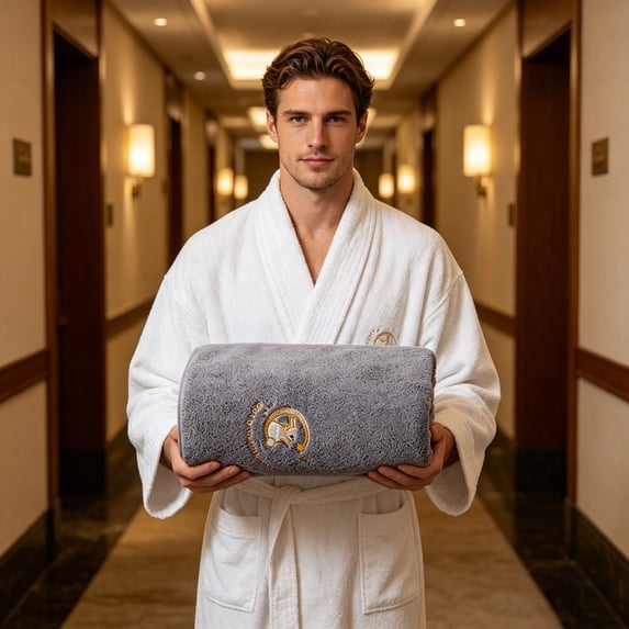 Soft Fleece Embroidered Bath Towel, Quick Dry Water Absorbent Lint-Free Towel for Home Gym Beach Use,Gray