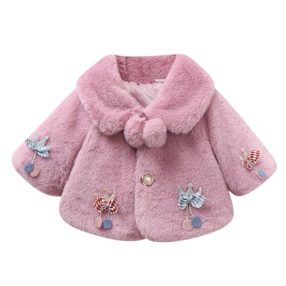 Soft Fleece Jacket Coat For Baby Girls Toddler Girls Solid Color Plush Cute Strawberry Keep Warm Winter Hoodie Thick Coat Cloak 9-12 Months