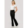 thumbnail image 1 of Soft Fleece Lined Fold Over Ruched Waist Flare Pants - Black, 1 of 9