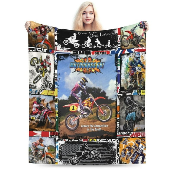 Soft Fleece Plush Throw Dirt Bike Motorcycle Race Fluffy Blanket for Couch Sofa Bed Office 60"x50"