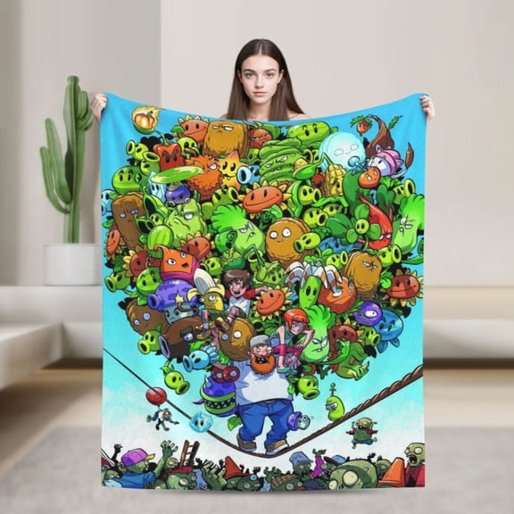 Soft Fleece Plush Throw Plants Vs Zombies Fluffy Blanket for Couch Sofa Bed Office 60"x50"