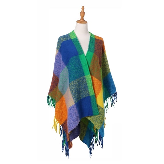Soft Fleece Ruana Blanket Wrap Cozy Shawl Color Block Rainbow