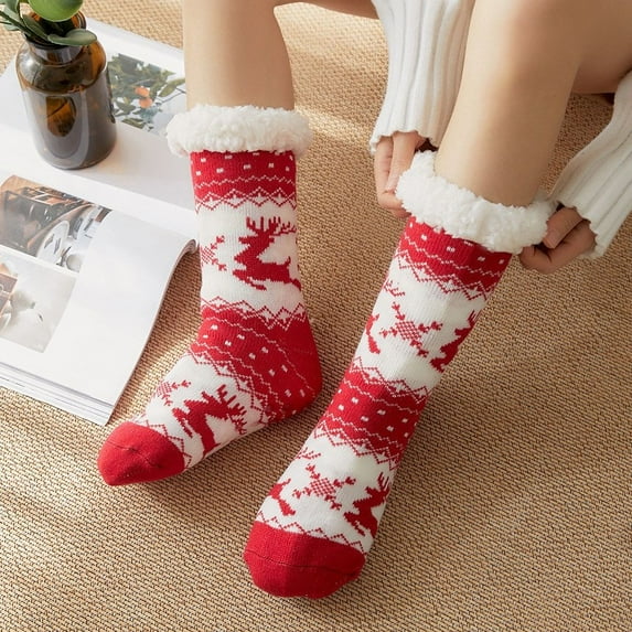 Soft Fleece Slipper Socks for Women, Thermal Fuzzy Design with Anti-Skid Dots, Ideal for Lounge & Travel, Size US 5 to 11