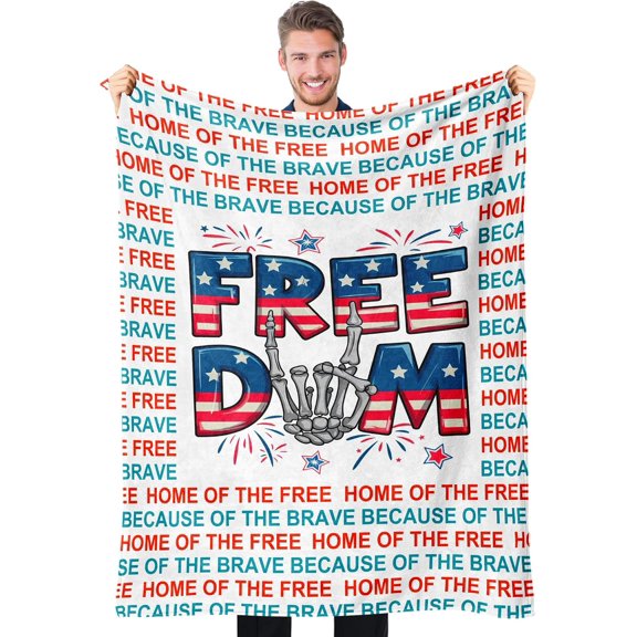 Soft Fleece Throw Blanket American Flag Freedom Patriotic Home of the Free Because of the Brave Print Blanket for Couch Bed Independence Day Holiday Gift
