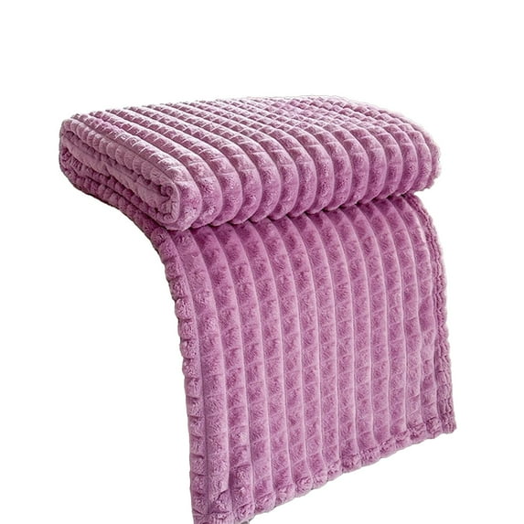 Soft Fleece Throw Blanket for Couch, 40x28 Inches, Warm Fluffy Microfiber Blanket, Cream Solid Color Striped Decorative Blanket, 1-Piece Giftable Throw