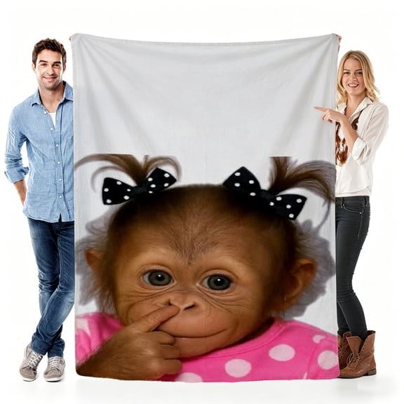Soft Fleece Throw Blanket Gift for Mom, Cute Monkey Pattern Cozy Blanket for Mother's Day, Mom Birthday Present, Warm Lightweight Decorative Blanket for Sofa Bed Couch Daily Use 30x40in(size