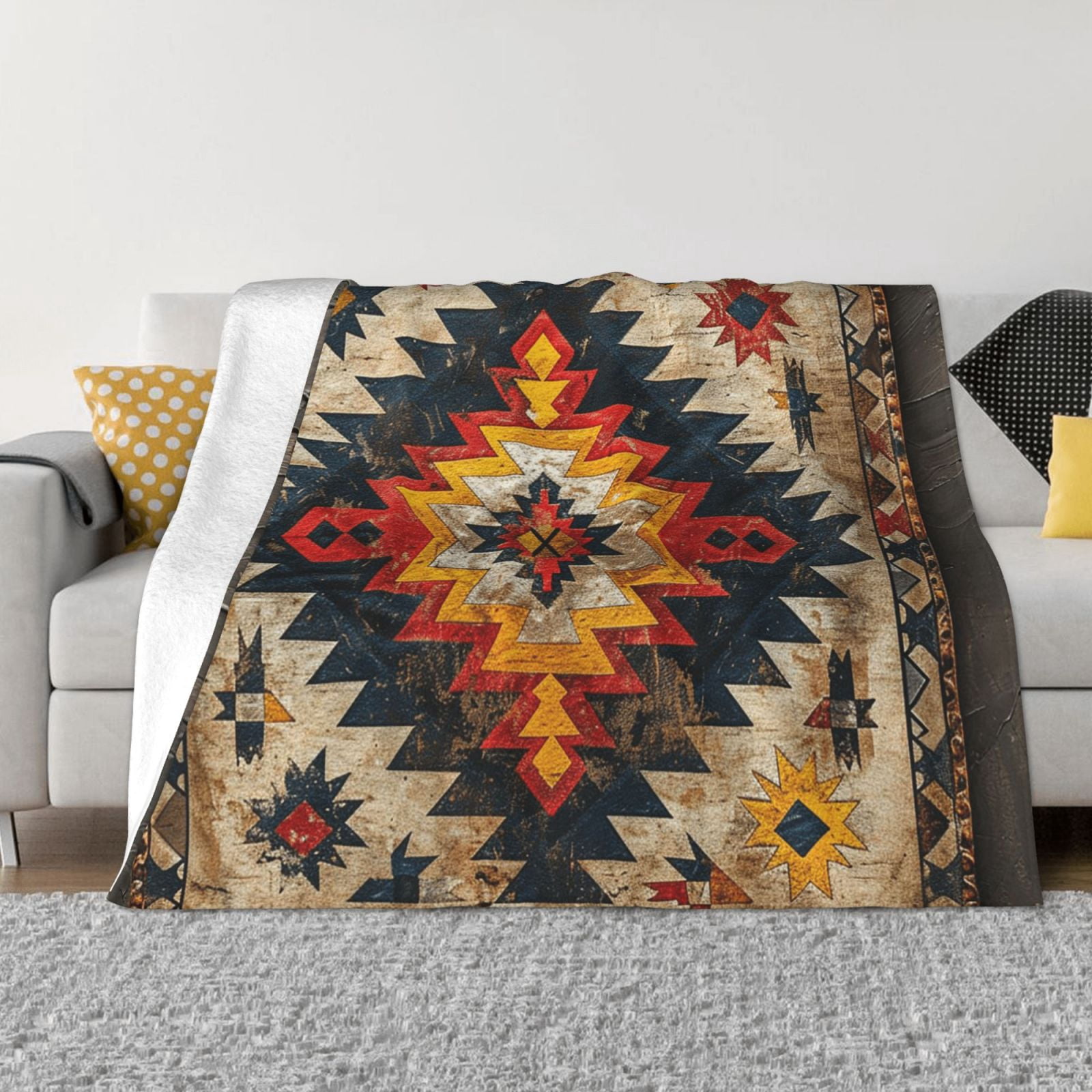 Native Natural Throw Soft Fleece Throw Blanket, Lightweight Flannel Blanket for Couch and ...