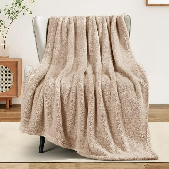 Soft Fleece Throw Blanket for Couch, Super Soft Velvet Plush Bed Blanket, Fuzzy Cozy and Warm for All Seasons, 50x60 Inches, Camel