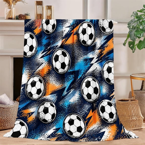 Soft Fleece Throw Blanket with Retro Graffiti Soccer Ball Print for Sports Lovers 40x50 inches