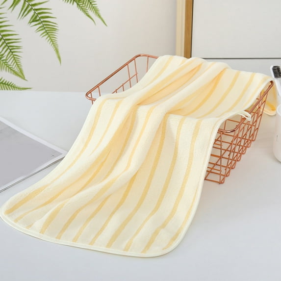 Soft Fleece Tricot Striped Towel - 70x30cm (27.55x11.81in) Quick Dry Bath Towel, Ultra Absorbent & Lightweight for Adults & Klds - Purple, Red, Blue, Yellow, Pink - 1pc