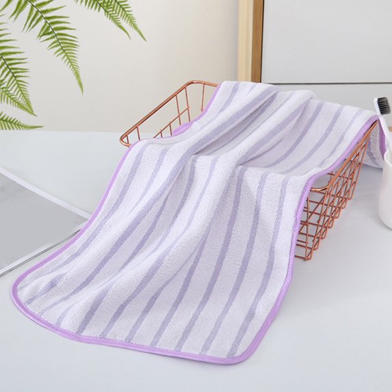Soft Fleece Tricot Striped Towel - 70x30cm (27.55x11.81in) Quick Dry Bath Towel, Ultra Absorbent & Lightweight for Adults & Klds - Purple, Red, Blue, Yellow, Pink - 1pc