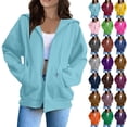 thumbnail image 1 of Soft Fleece Zip-Up Hoodie for Women, Long Sleeve Drawstring Open Front Sweatshirt - Loose Fit Casual Fall Winter Jacket Blue L, 1 of 7