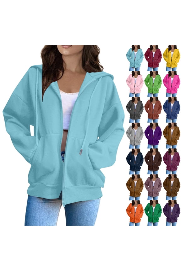 Soft Fleece Zip-Up Hoodie for Women, Long Sleeve Drawstring Open Front Sweatshirt - Loose Fit Casual Fall Winter Jacket Fluorescent Green XXL